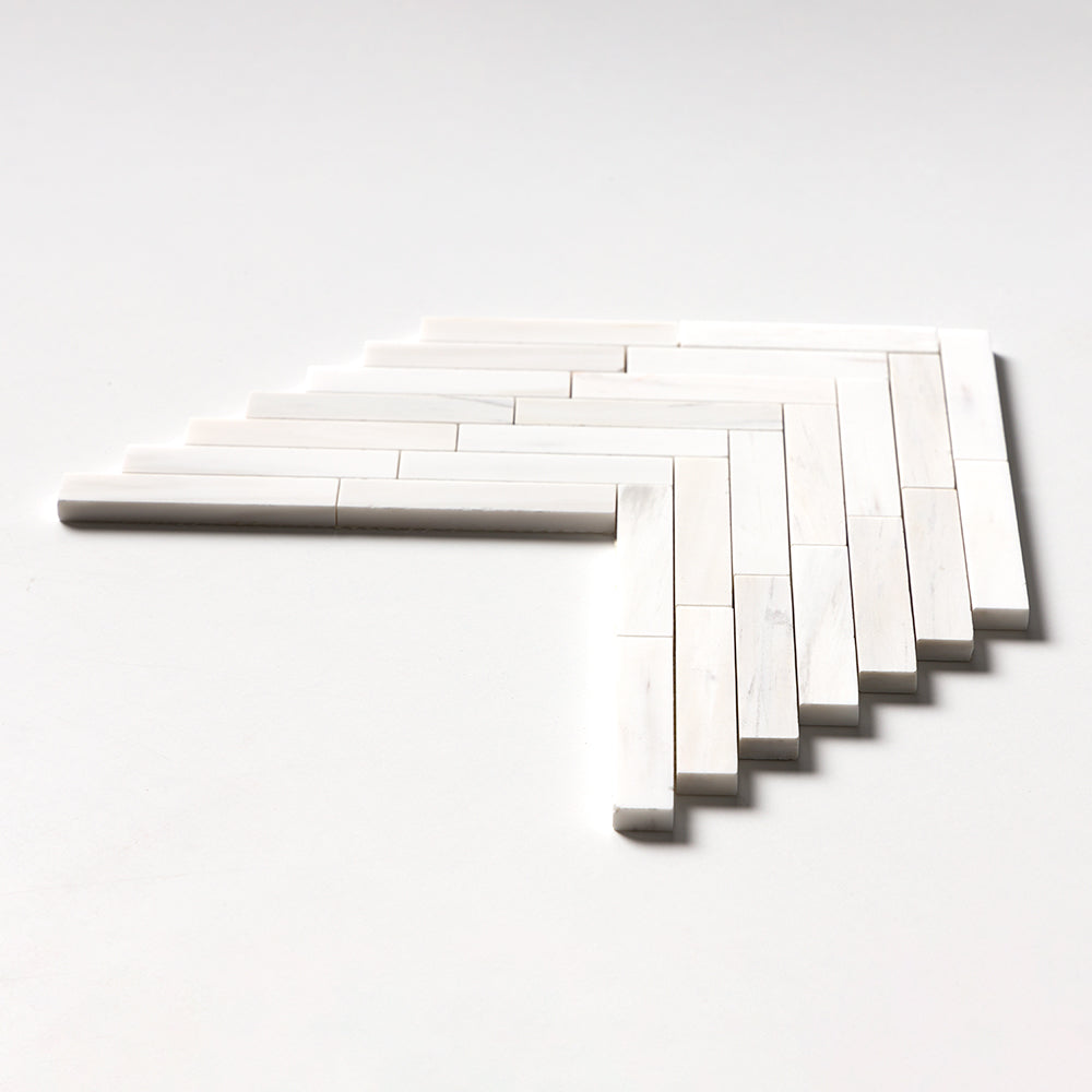 Bianco Dolomiti Classic Honed Large Herringbone Marble Mosaic — 12 7/8  ×  8 9/16 in
