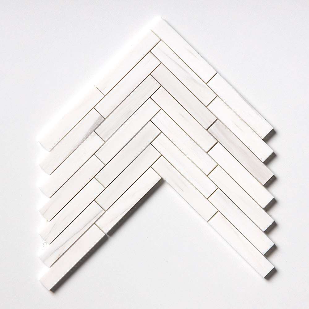 Bianco Dolomiti Classic Honed Large Herringbone Marble Mosaic — 12 7/8  ×  8 9/16 in