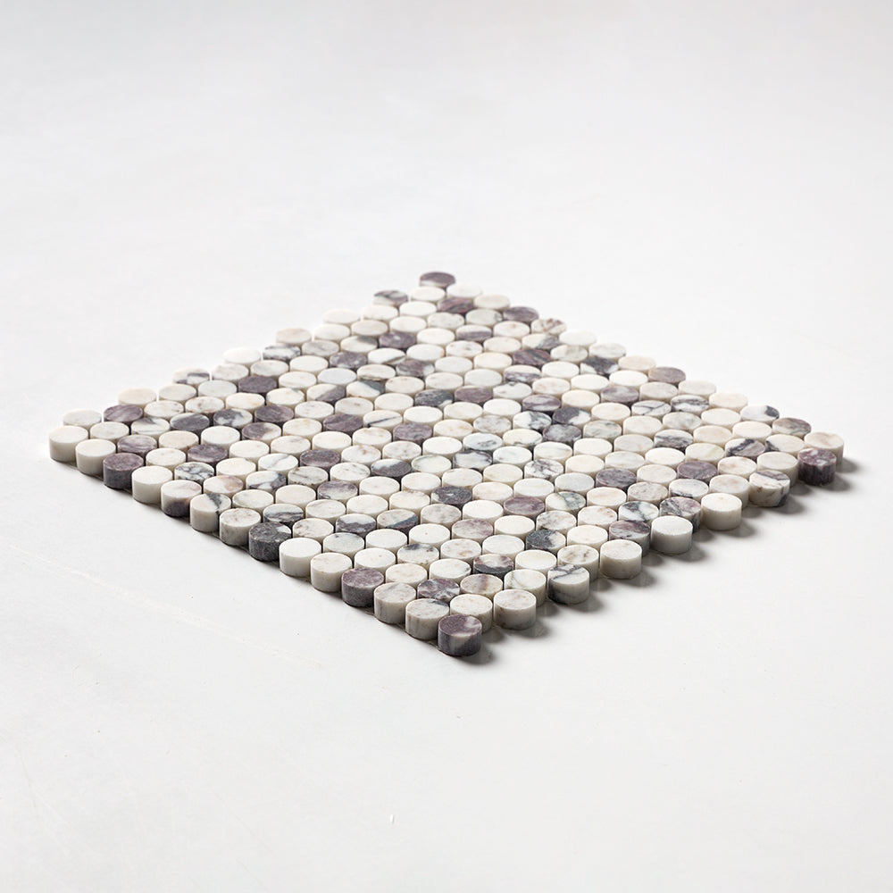 Calacatta Viola Honed Penny Round Marble Mosaic — 11 1/4 × 11 3/4 × 3/8 in