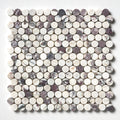 Calacatta Viola Honed Penny Round Marble Mosaic — 11 1/4 × 11 3/4 × 3/8 in