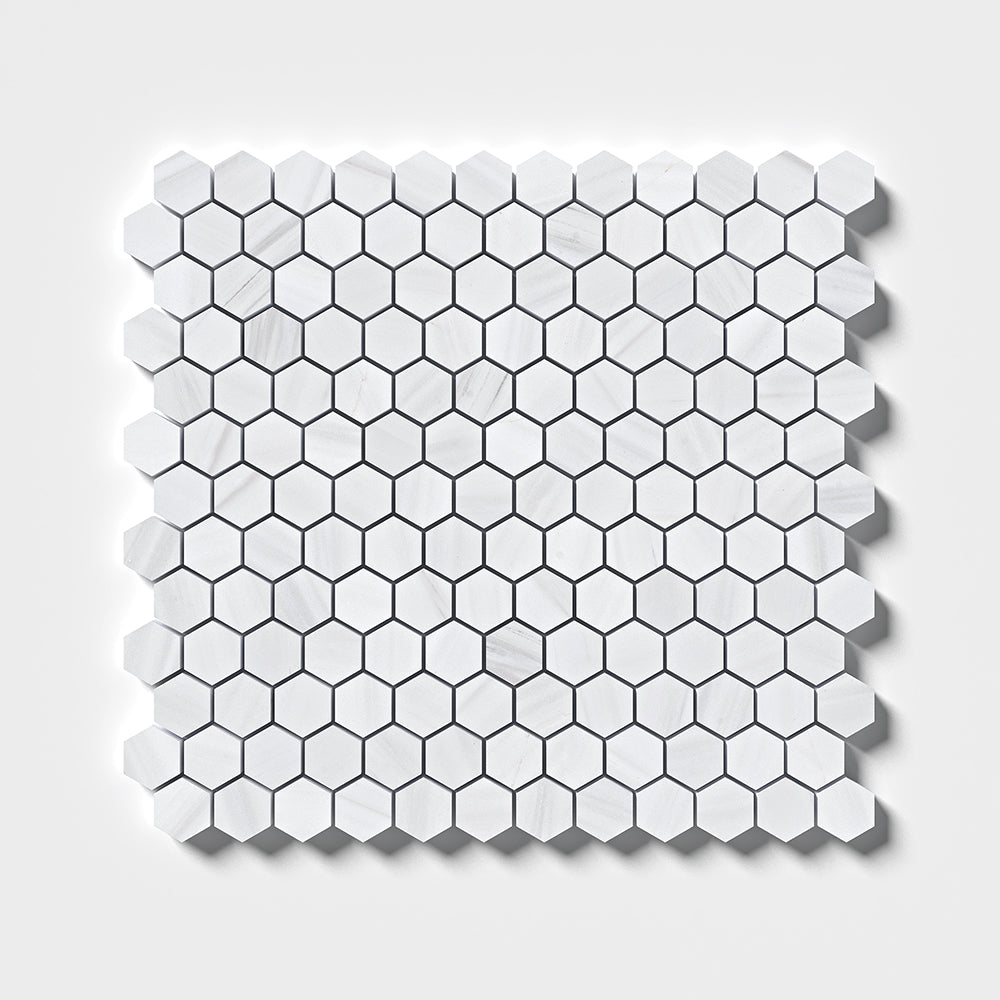 Bianco Dolomiti Classic Honed Hexagon 1x1 Marble Mosaic — 11 5/8 × 12 × 3/8 in
