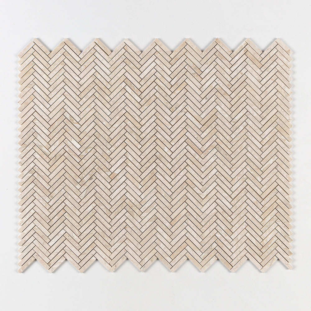 Diana Royal Honed Herringbone 5/8x3 Marble Mosaic — 12 × 12 × 3/8 in