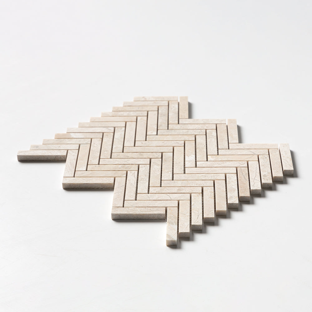 Diana Royal Honed Herringbone 5/8x3 Marble Mosaic — 12 × 12 × 3/8 in