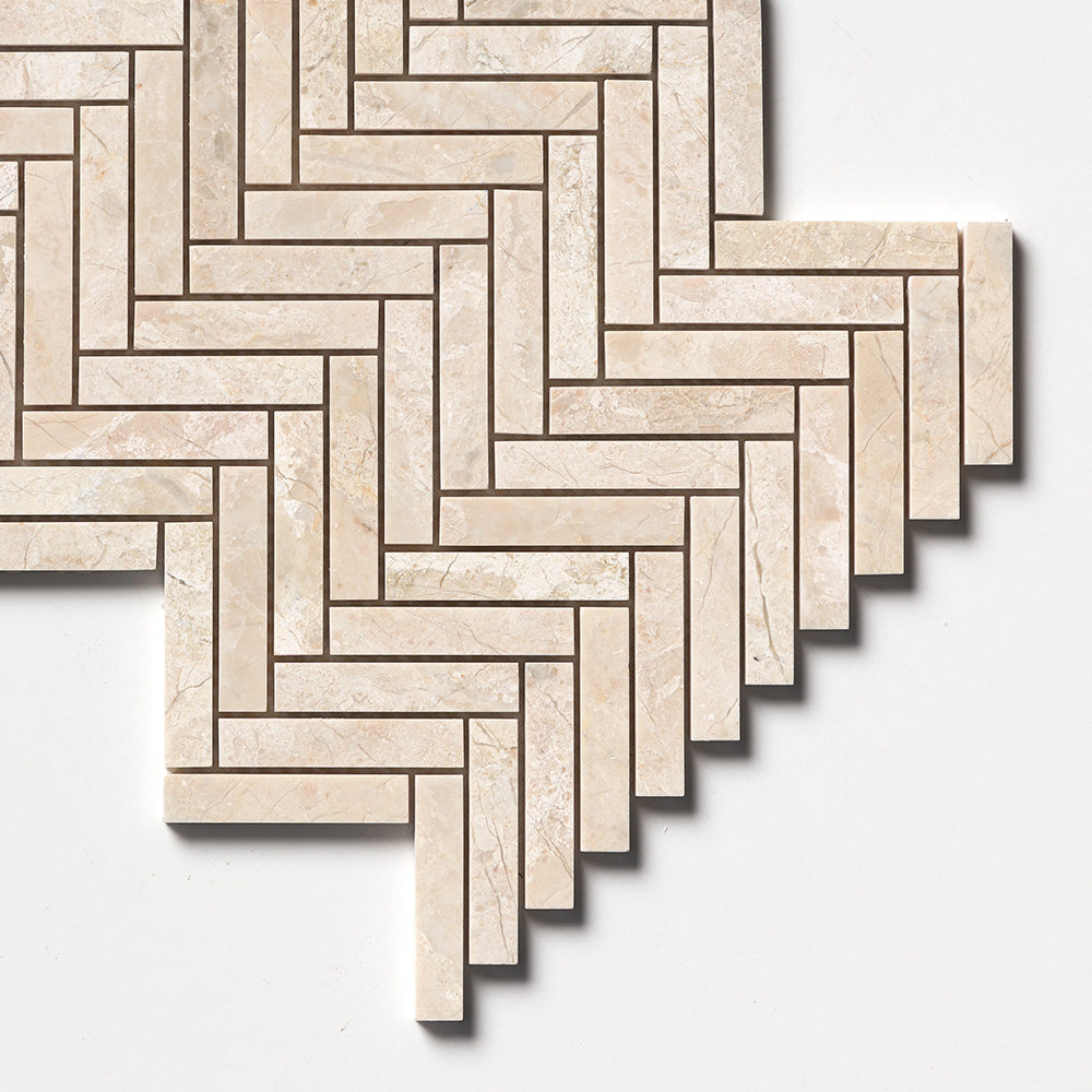 Diana Royal Honed Herringbone 5/8x3 Marble Mosaic — 12 × 12 × 3/8 in