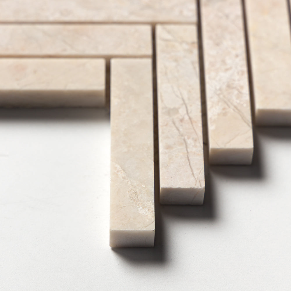 Diana Royal Honed Herringbone 5/8x3 Marble Mosaic — 12 × 12 × 3/8 in