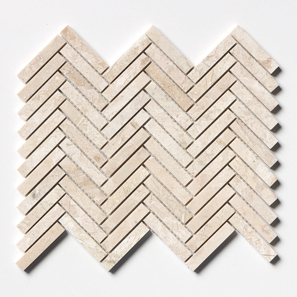 Diana Royal Honed Herringbone 5/8x3 Marble Mosaic — 12 × 12 × 3/8 in