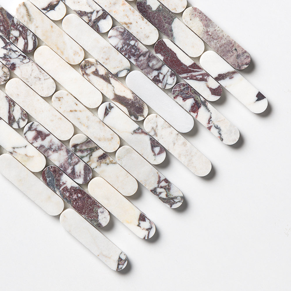 Calacatta Viola Honed Pill Marble Mosaic — 12 × 12 × 3/8 in