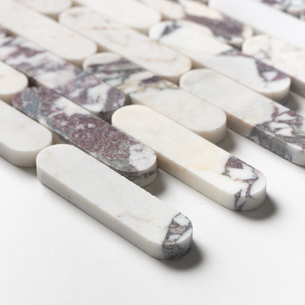 Calacatta Viola Honed Pill Marble Mosaic — 12 × 12 × 3/8 in
