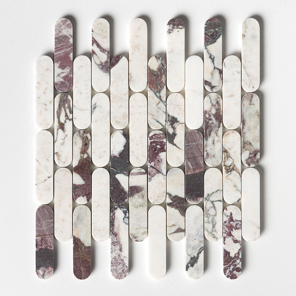 Calacatta Viola Honed Pill Marble Mosaic — 12 × 12 × 3/8 in