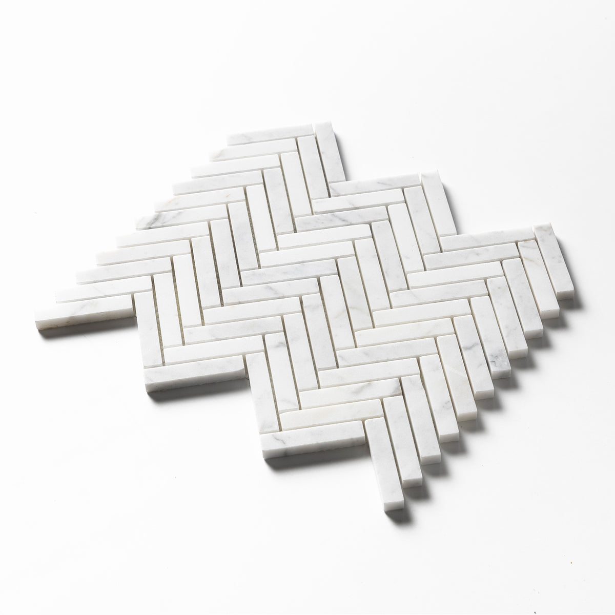 Calacatta Gold Honed Herringbone 5/8x3 Marble Mosaic — 10 7/16 × 12 13/16 × 3/8 in