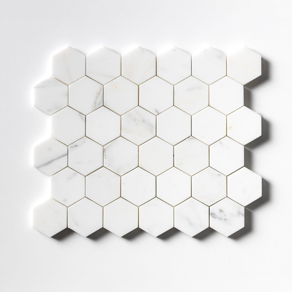 Calacatta Gold Honed Hexagon 2 Marble Mosaic — 10 3/8 × 12 × 3/8 in