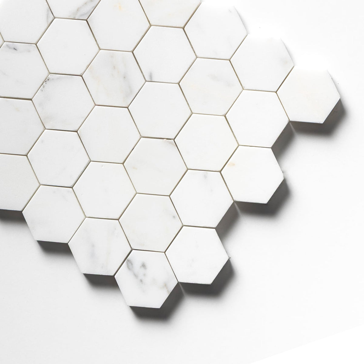 Calacatta Gold Honed Hexagon 2 Marble Mosaic — 10 3/8 × 12 × 3/8 in