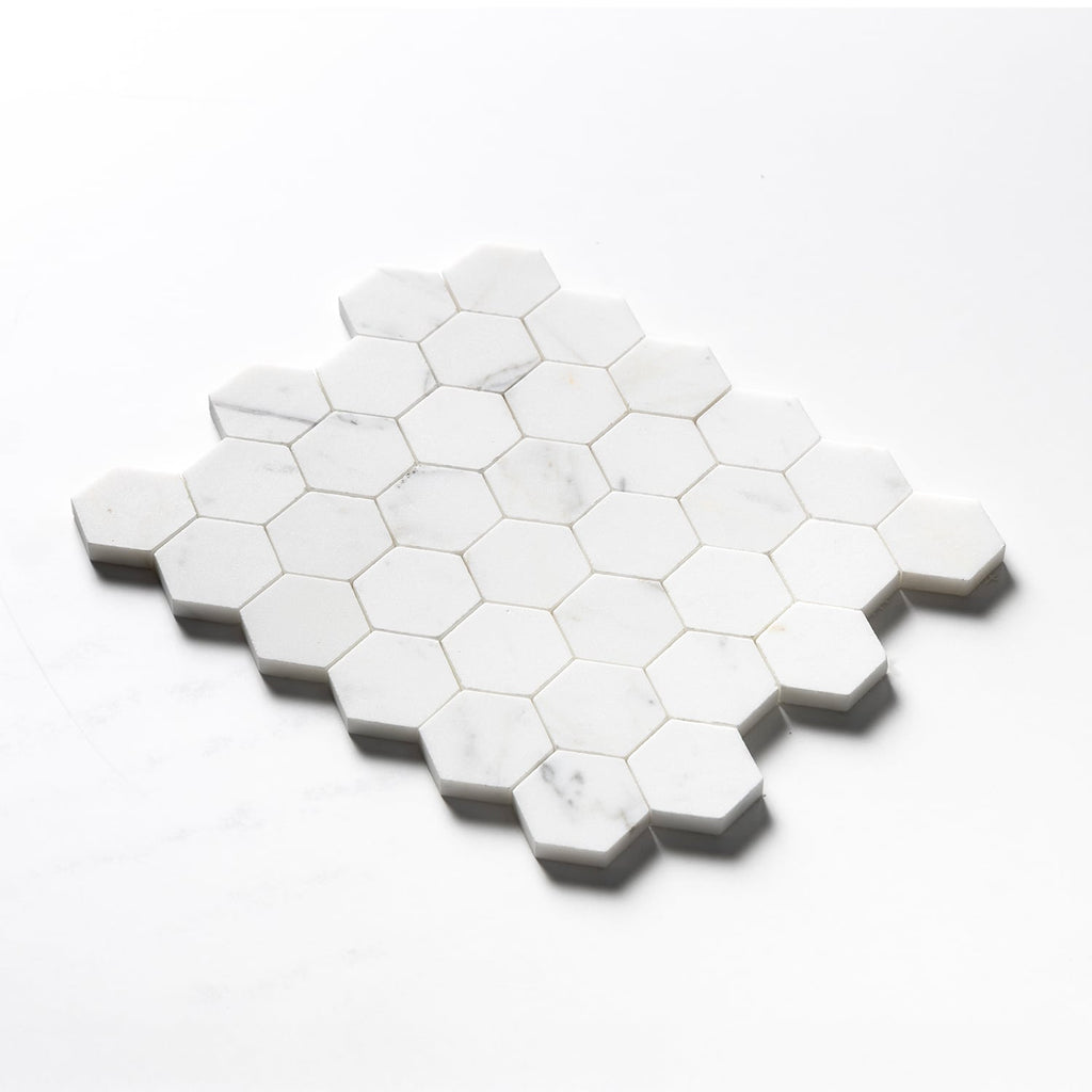 Calacatta Gold Honed Hexagon 2 Marble Mosaic — 10 3/8 × 12 × 3/8 in