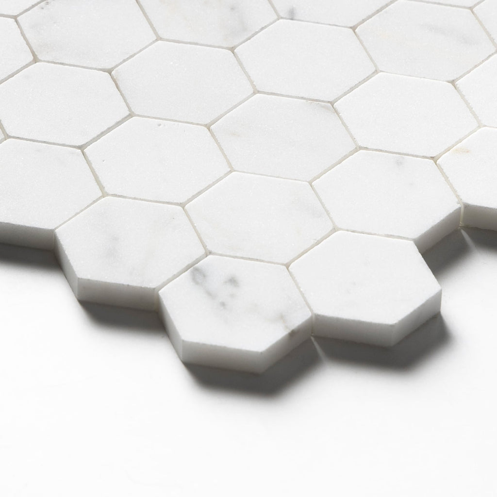 Calacatta Gold Honed Hexagon 2 Marble Mosaic — 10 3/8 × 12 × 3/8 in