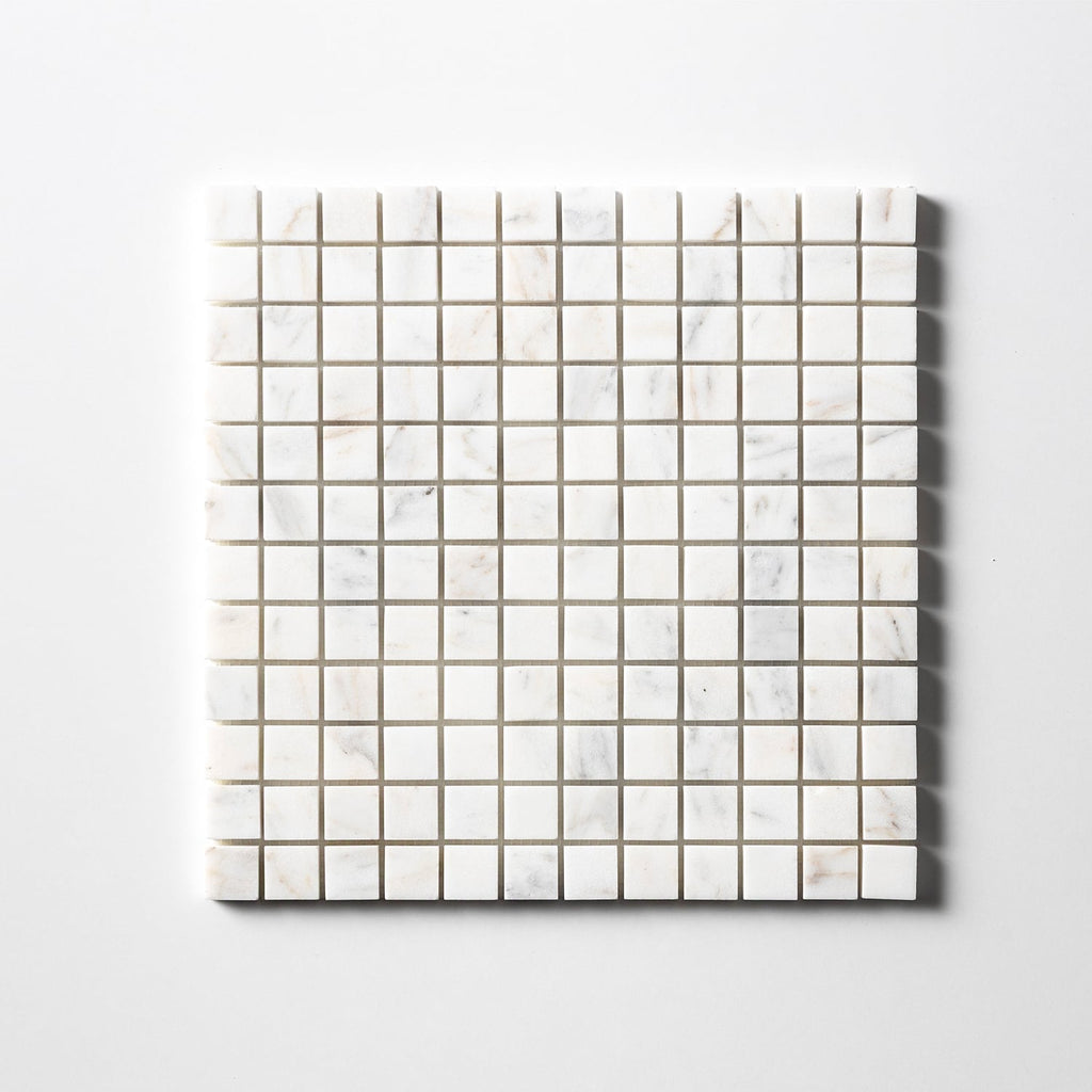 Calacatta Gold Honed 1x1 Marble Mosaic — 12 × 12 × 3/8 in