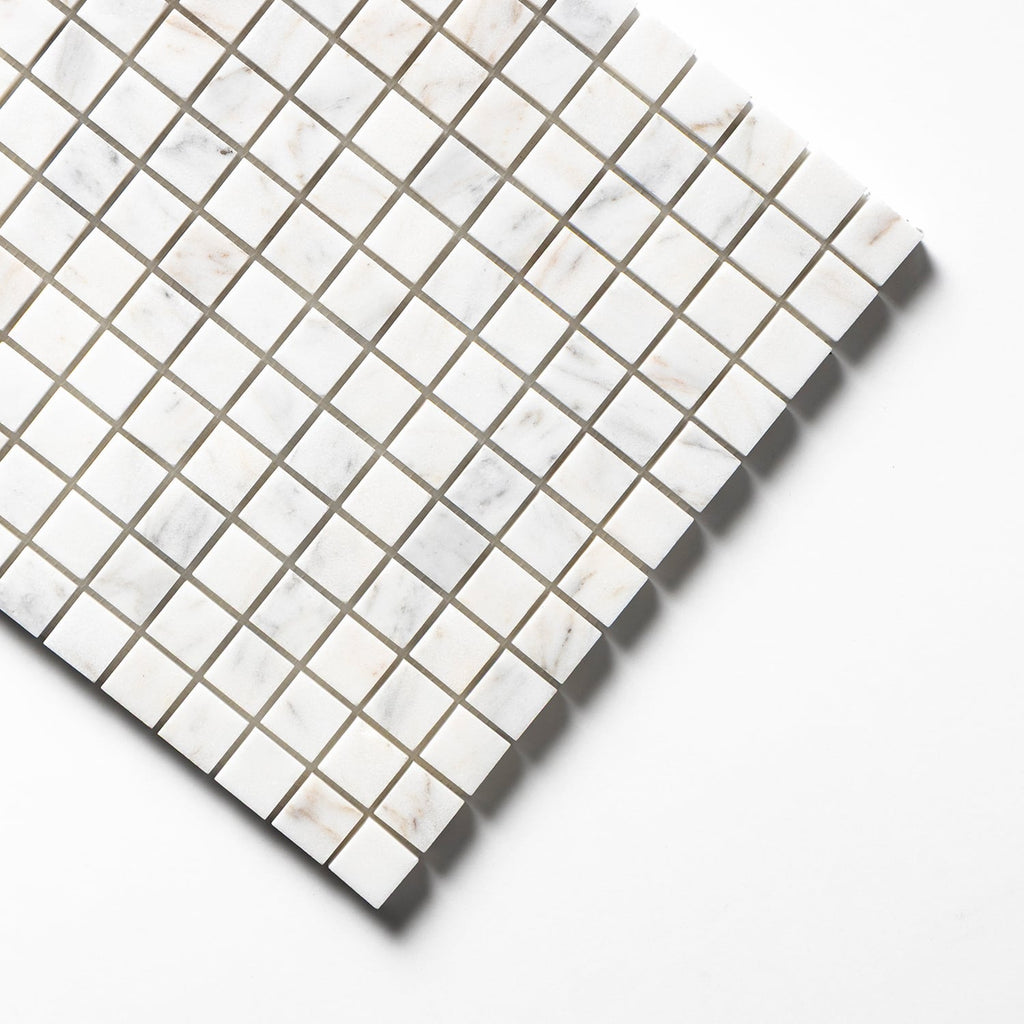 Calacatta Gold Honed 1x1 Marble Mosaic — 12 × 12 × 3/8 in