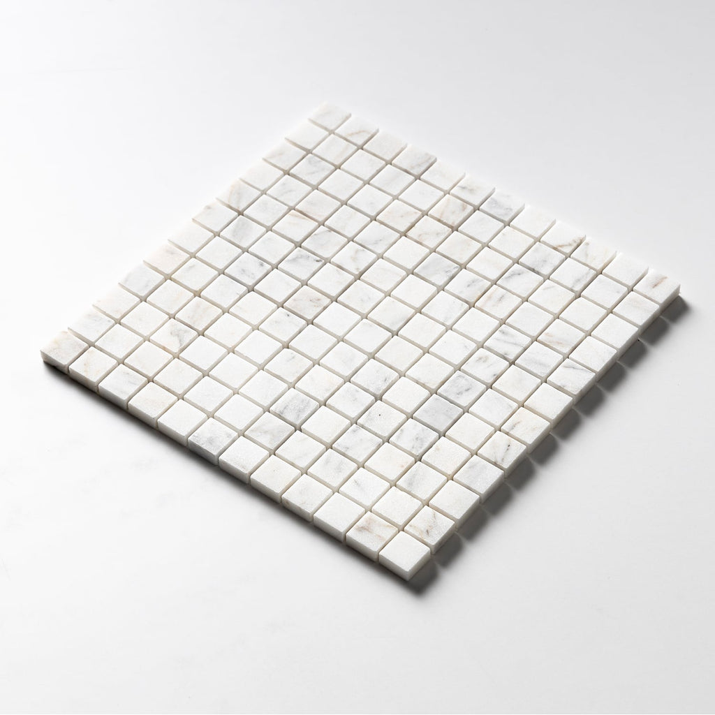Calacatta Gold Honed 1x1 Marble Mosaic — 12 × 12 × 3/8 in