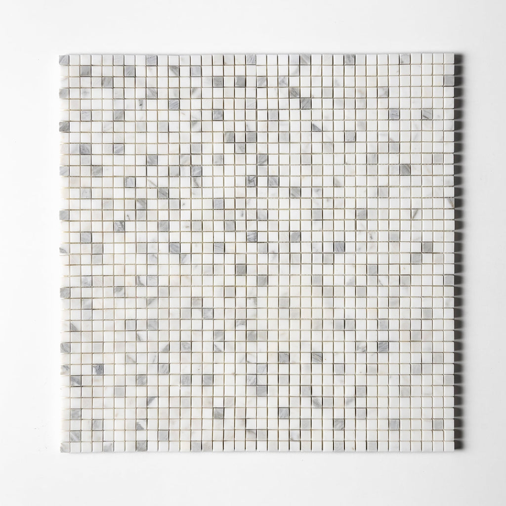 Calacatta Gold Honed 5/8x5/8 Marble Mosaic — 12 × 12 × 3/8 in