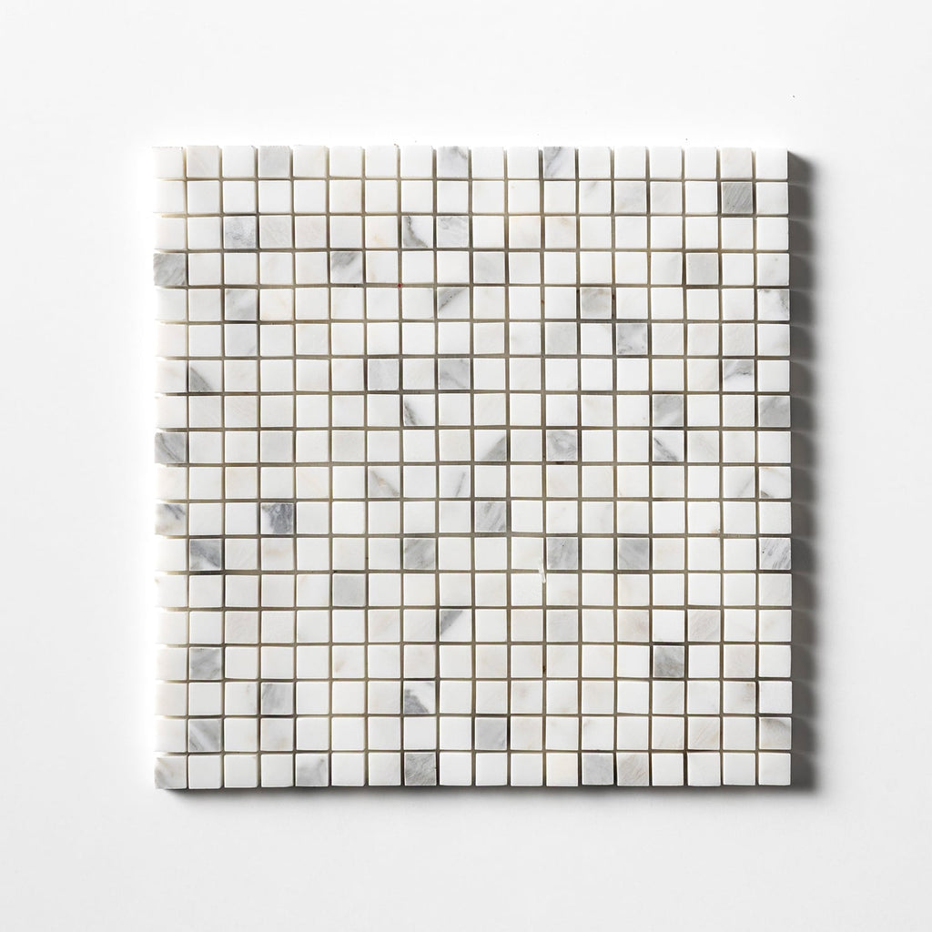 Calacatta Gold Honed 5/8x5/8 Marble Mosaic — 12 × 12 × 3/8 in