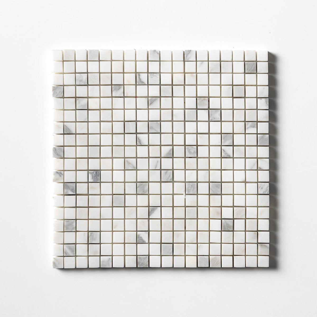 Calacatta Gold Honed 5/8x5/8 Marble Mosaic — 12 × 12 × 3/8 in