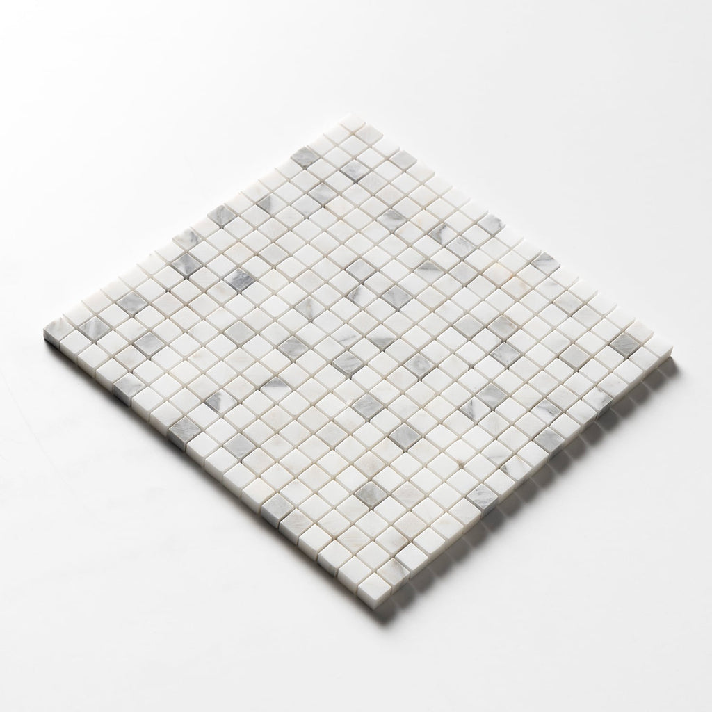 Calacatta Gold Honed 5/8x5/8 Marble Mosaic — 12 × 12 × 3/8 in