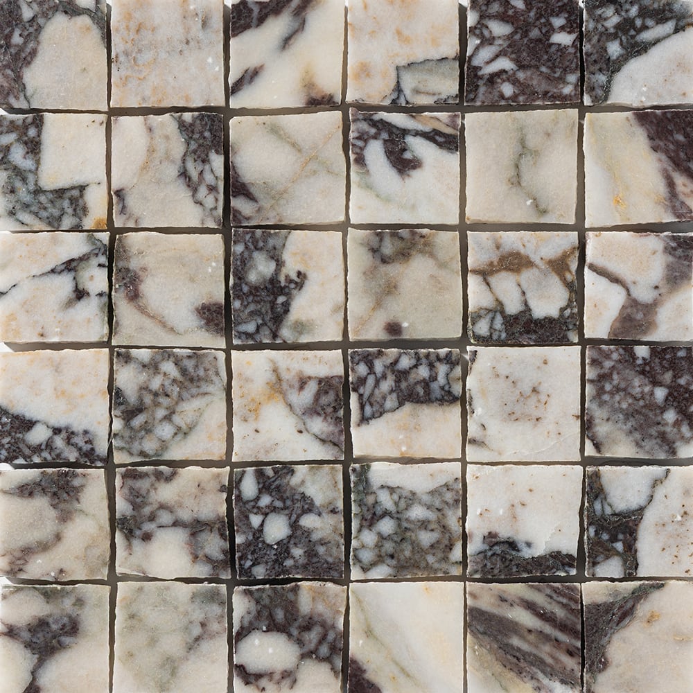 Calacatta Viola Honed Hand Clipped Marble Mosaic — 12 × 12 × 3/8 in