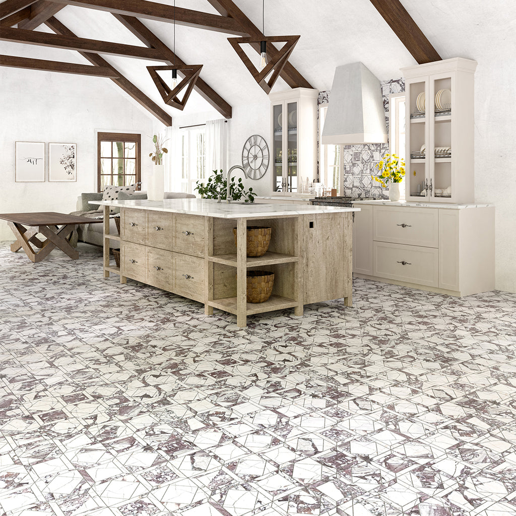Calacatta Viola Honed Palazzo Li Antica Marble Mosaic — 12 × 12 × 3/8 in