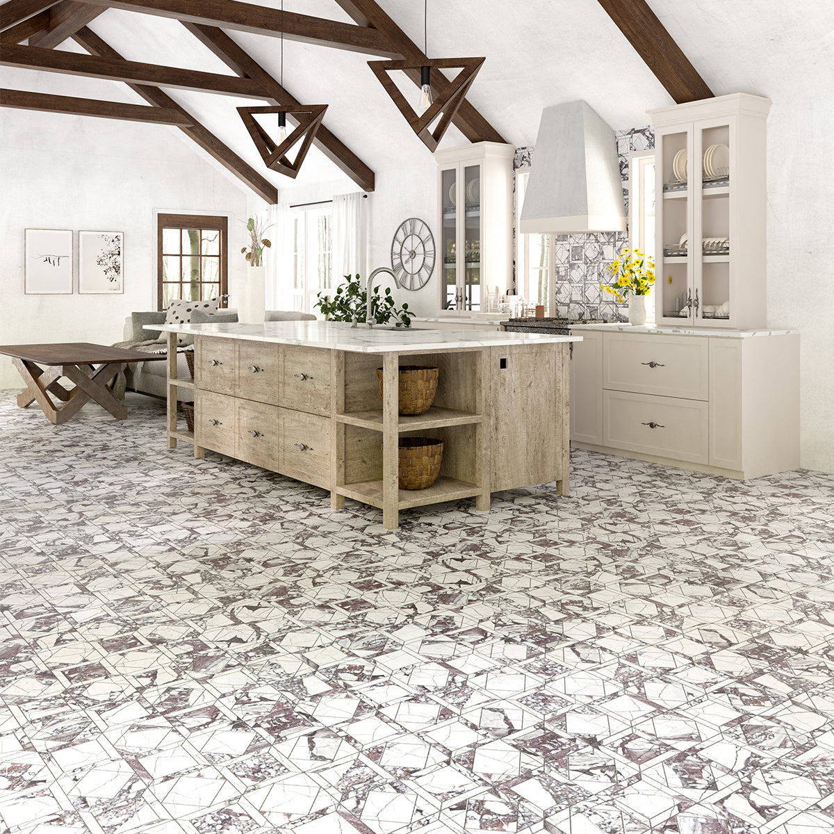Calacatta Viola Honed Palazzo Li Antica Marble Mosaic — 12 × 12 × 3/8 in