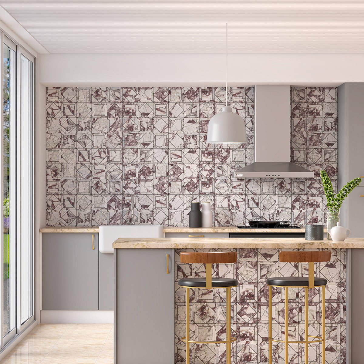 Calacatta Viola Honed Palazzo Li Antica Marble Mosaic — 12 × 12 × 3/8 in