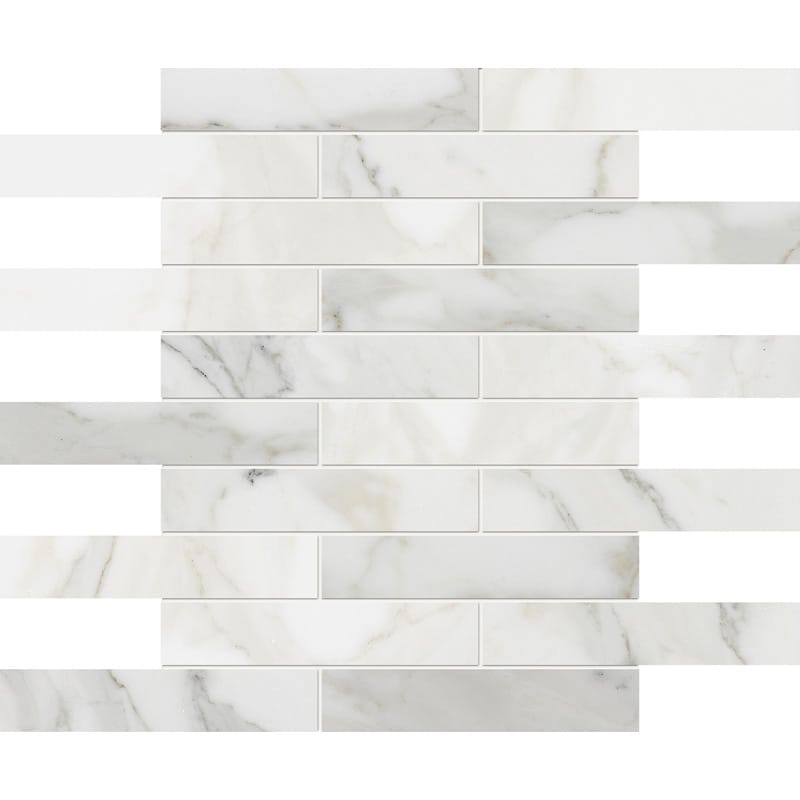 Calacatta Gold Polished 1 1/4x6 Marble Mosaic — 12 × 12 × 3/8 in