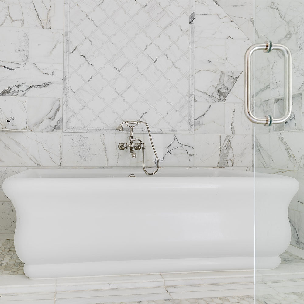 Calacatta Gold Polished Hexagon 2 Marble Mosaic — 12 × 12 × 3/8 in