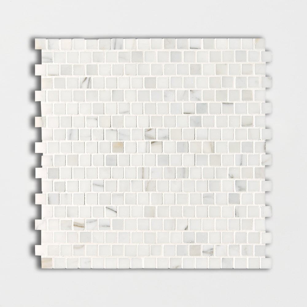 Calacatta Gold Polished 5/8x5/8 Marble Mosaic — 12 × 12 × 3/8 in