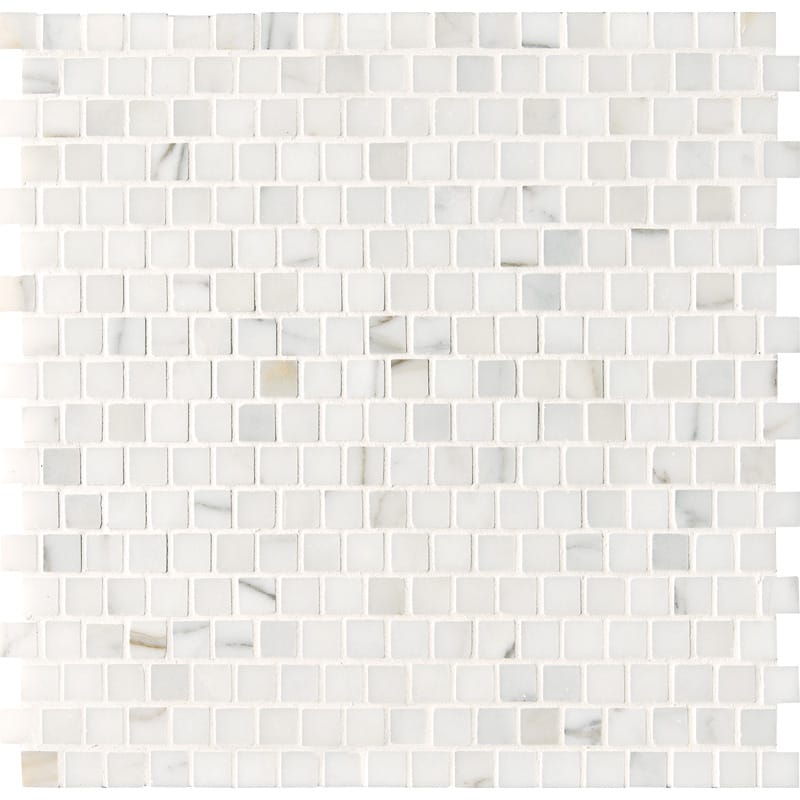 Calacatta Gold Honed Offset 5/8x5/8 Marble Mosaic — 12 × 12 × 3/8 in