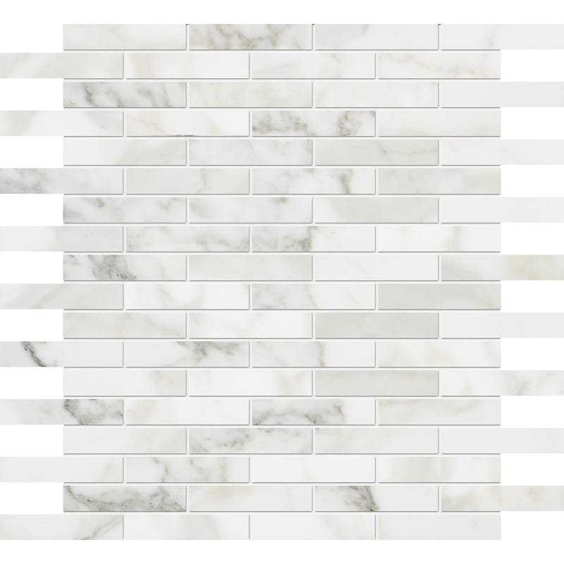 Calacatta Gold Honed 5/8x3 Marble Mosaic — 12 × 12 × 3/8 in