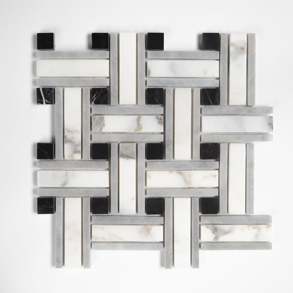 Calacatta Gold Honed Lattice Marble Mosaic — 12 × 12 × 3/8 in