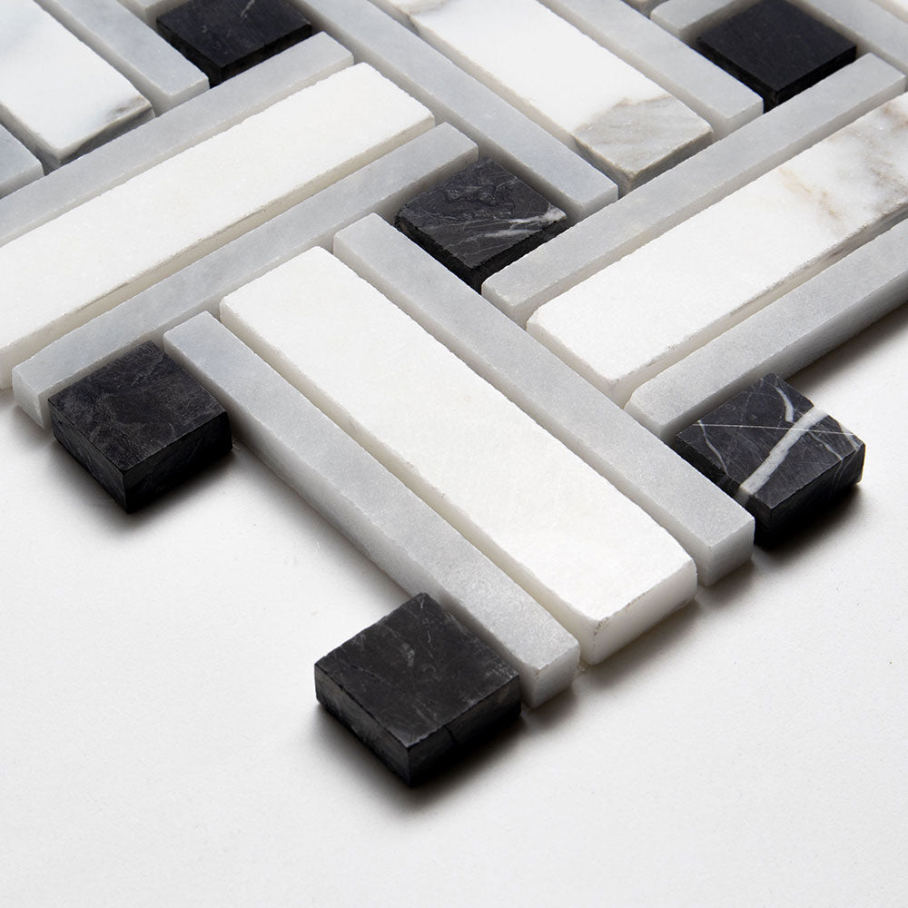 Calacatta Gold Honed Lattice Marble Mosaic — 12 × 12 × 3/8 in