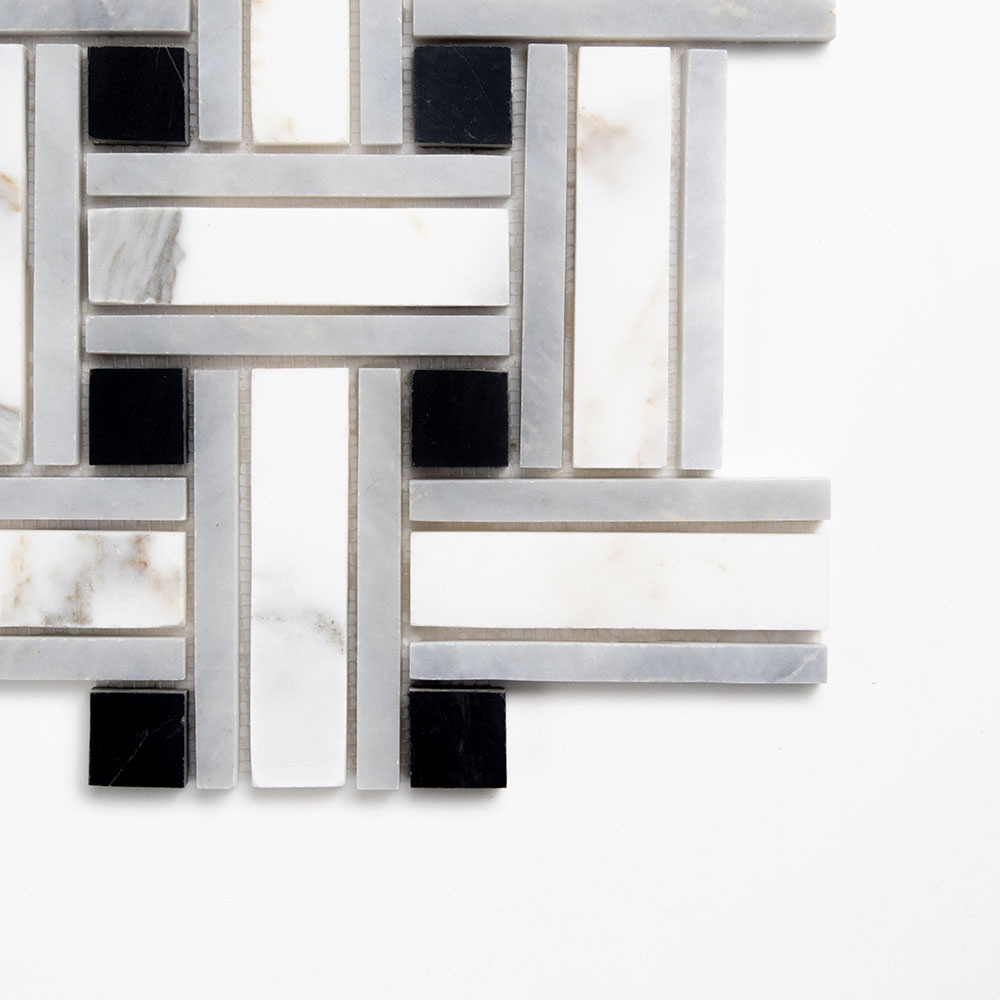 Calacatta Gold Honed Lattice Marble Mosaic — 12 × 12 × 3/8 in