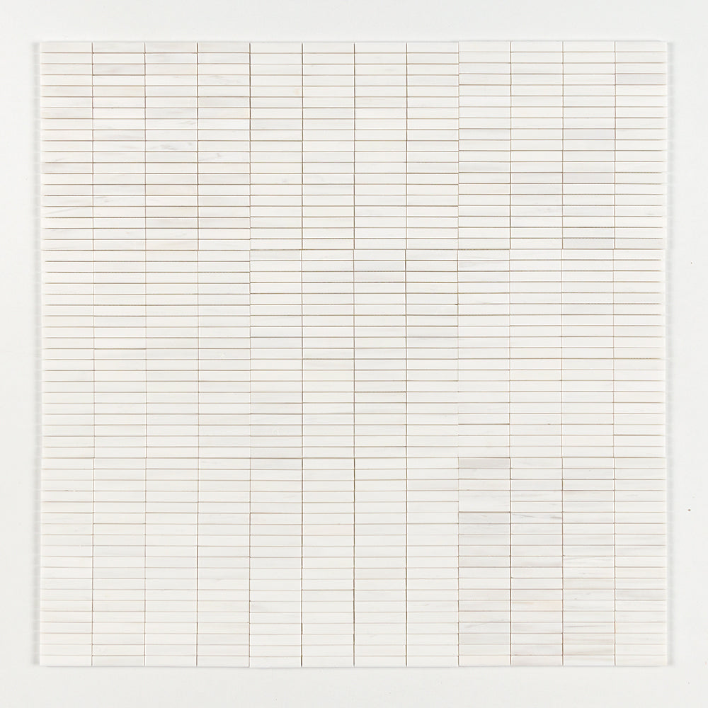Bianco Dolomiti Honed 5/8x3 Marble Mosaic — 12 × 12 × 3/8 in