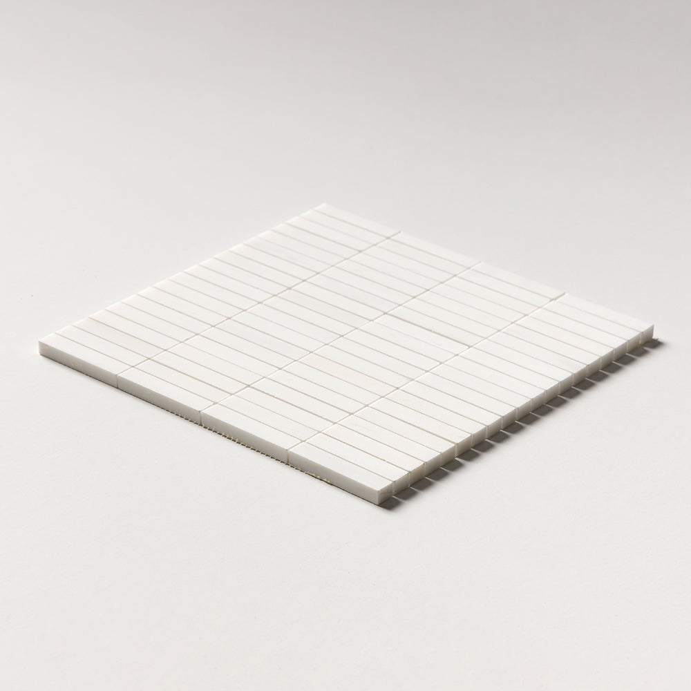 Bianco Dolomiti Honed 5/8x3 Marble Mosaic — 12 × 12 × 3/8 in
