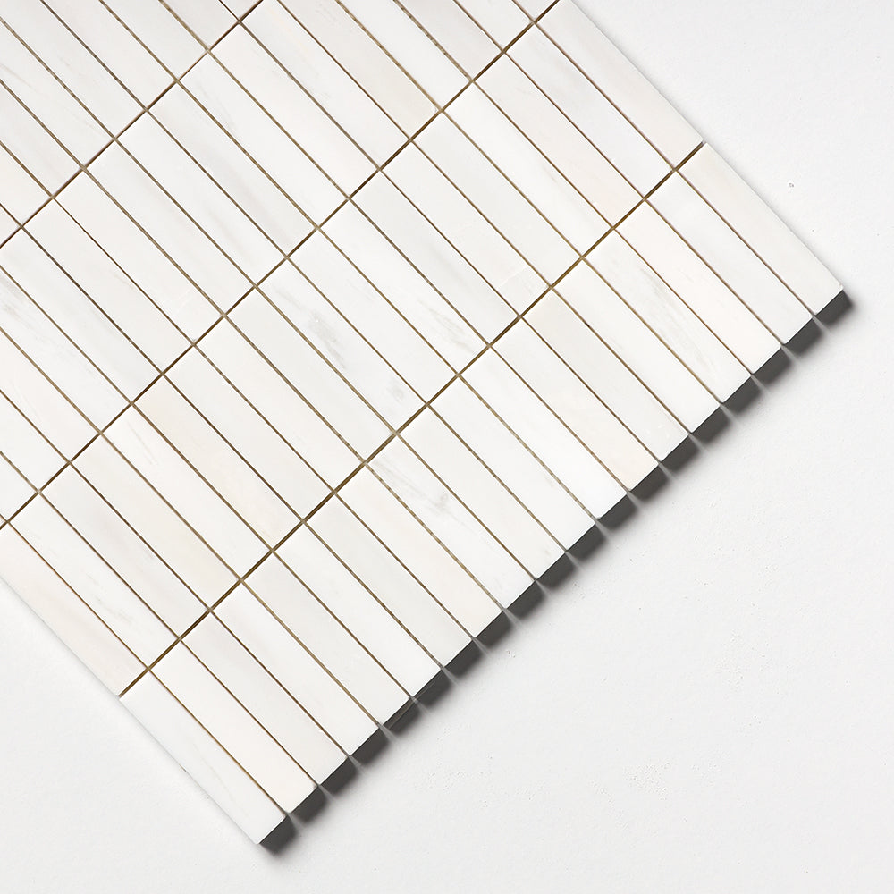 Bianco Dolomiti Honed 5/8x3 Marble Mosaic — 12 × 12 × 3/8 in