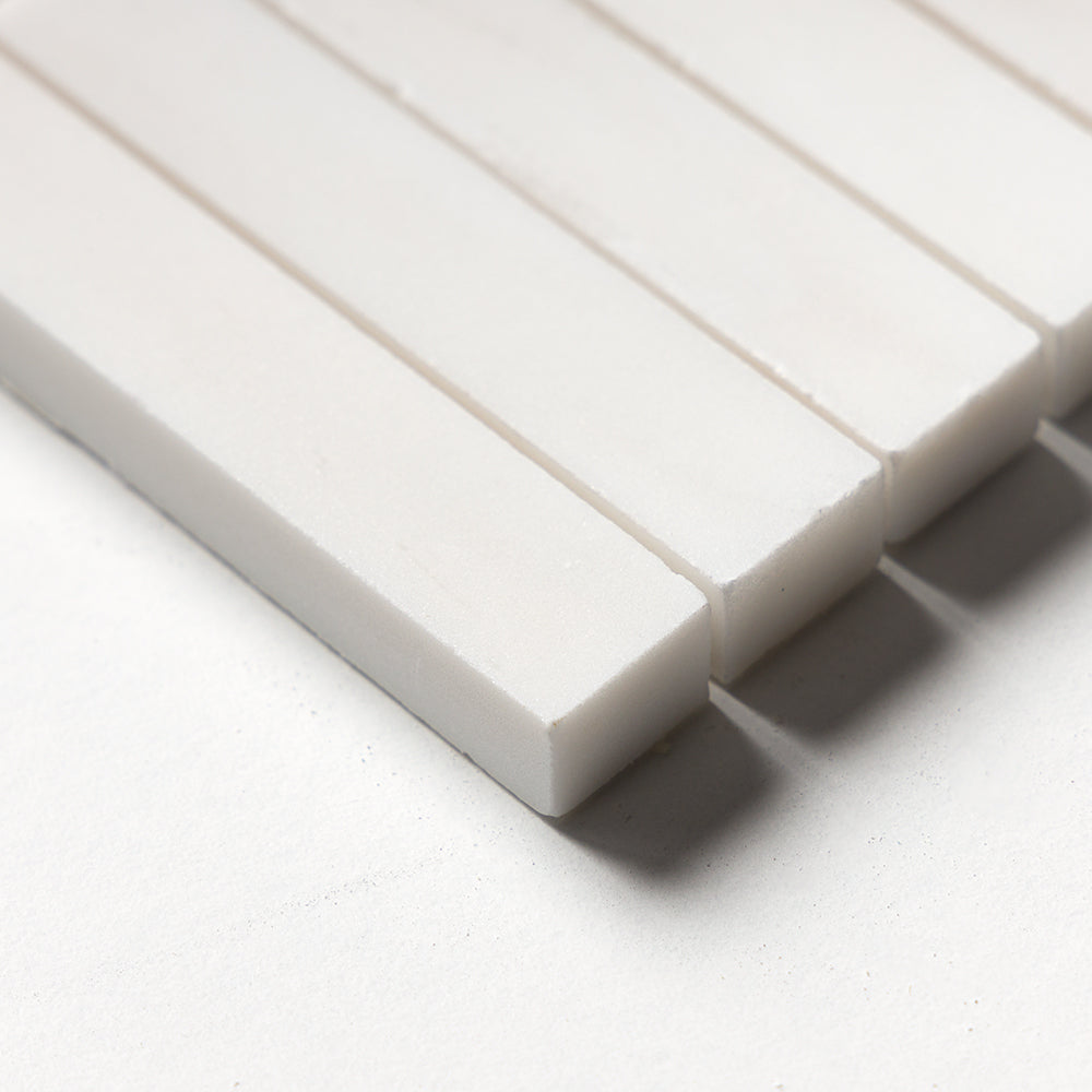Bianco Dolomiti Honed 5/8x3 Marble Mosaic — 12 × 12 × 3/8 in