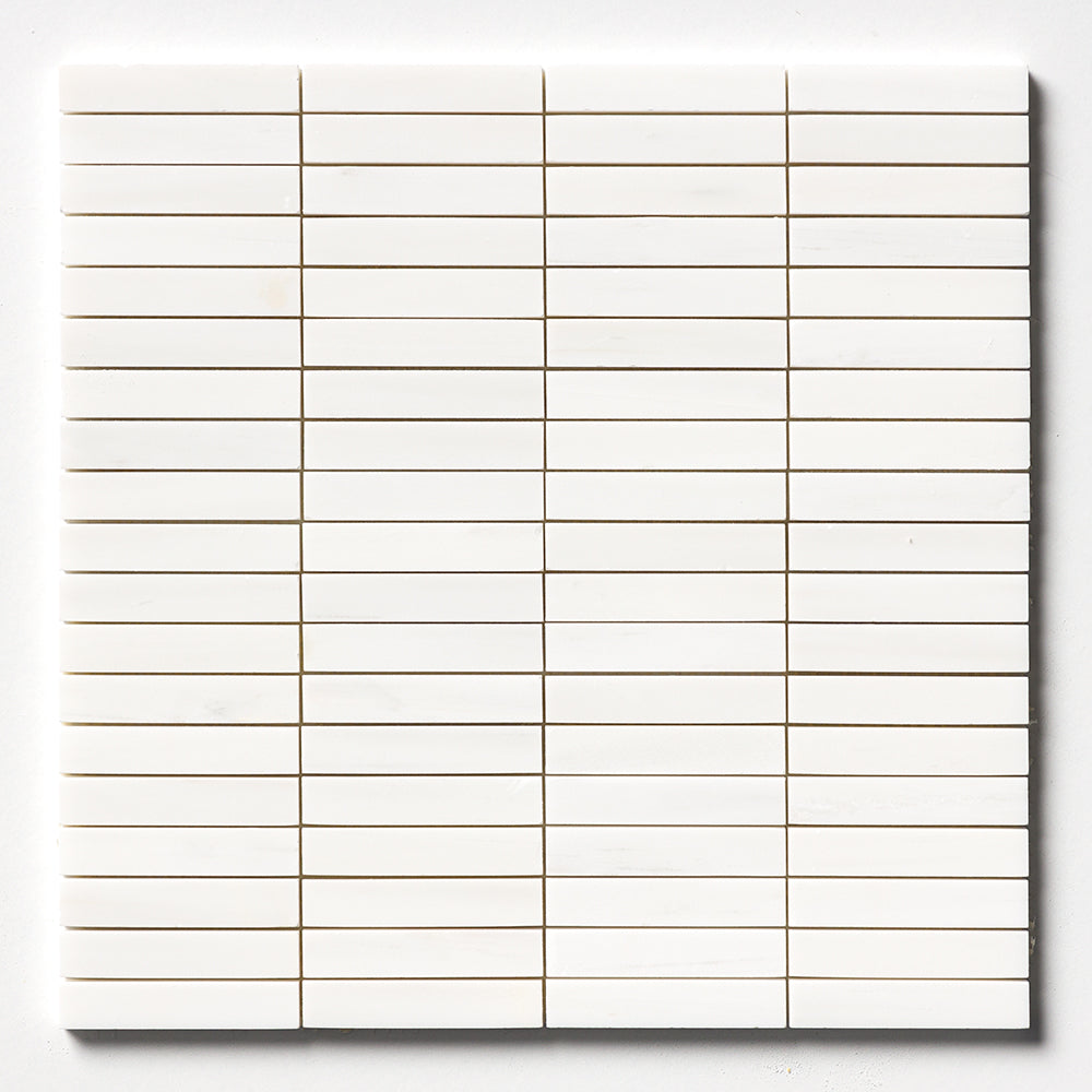 Bianco Dolomiti Honed 5/8x3 Marble Mosaic — 12 × 12 × 3/8 in