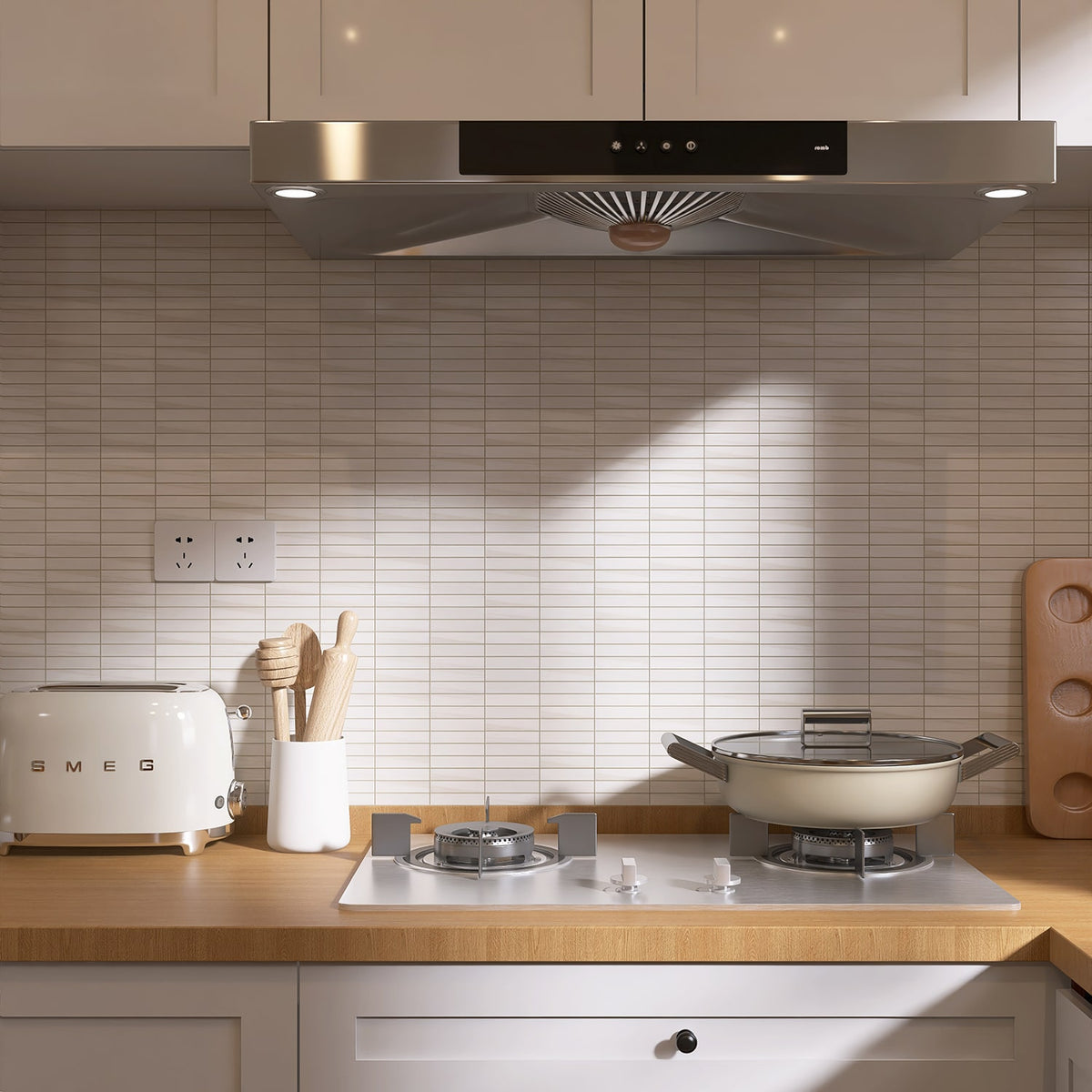 Bianco Dolomiti Honed 5/8x3 Marble Mosaic — 12 × 12 × 3/8 in