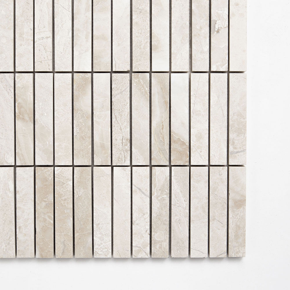 Diana Royal Honed 5/8x3 Marble Mosaic — 12 × 12 × 3/8 in
