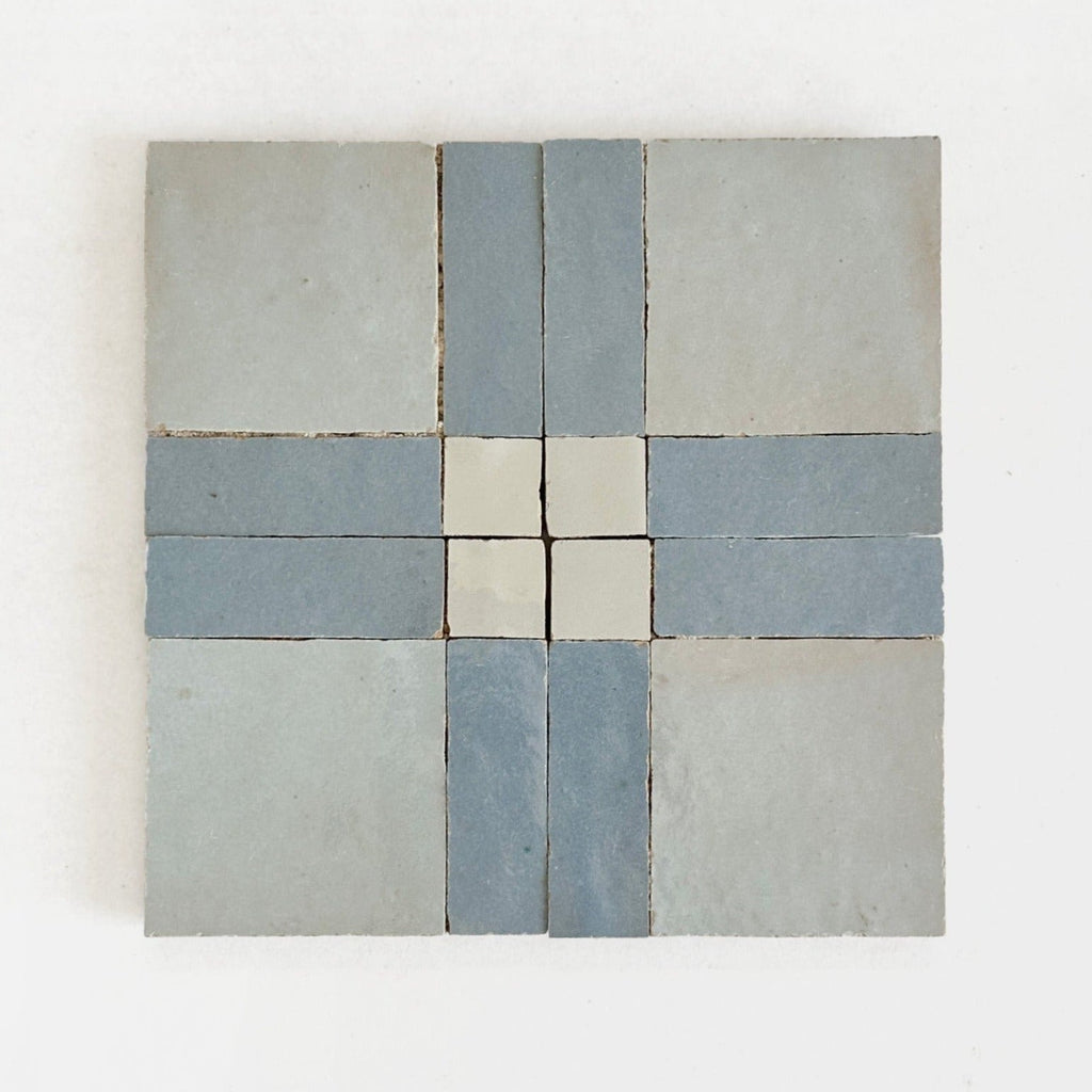 Moroccan Zellige Palacio Mosaic Clear Sky + Duck Egg Blue + Chameleon by Tiles of Ezra