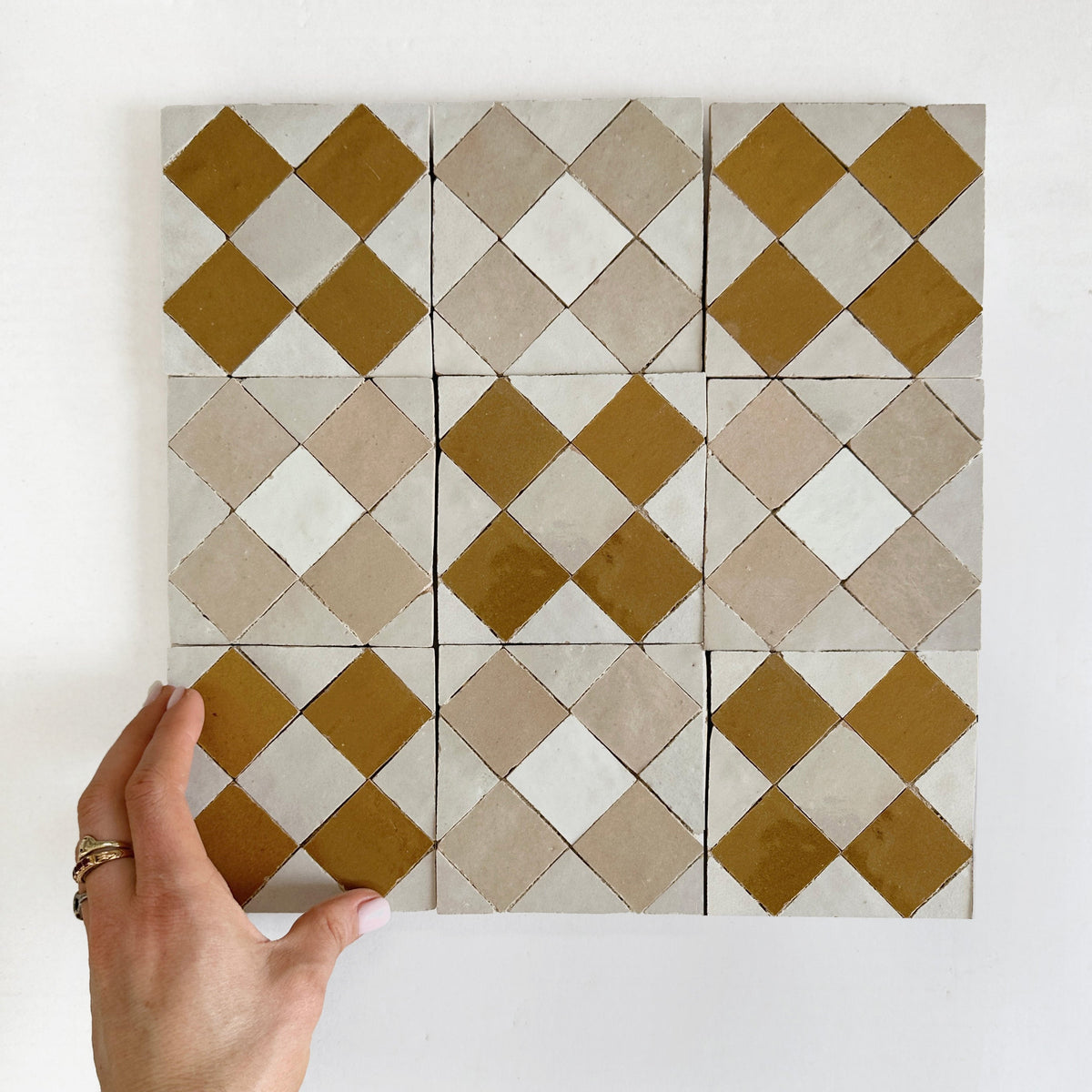 Moroccan Zellige Tavira Mosaic Snow + Latte + Oat by Tiles of Ezra