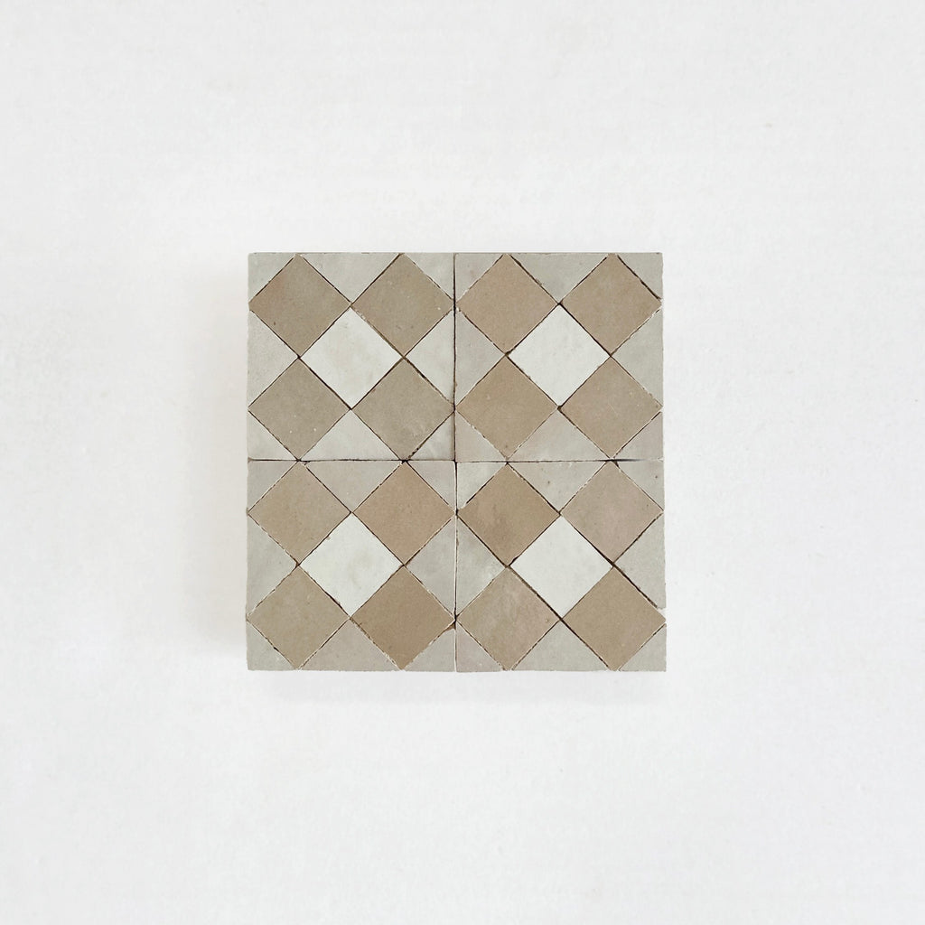 Moroccan Zellige Tavira Mosaic Snow + Latte + Oat by Tiles of Ezra