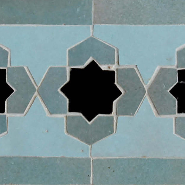 Moroccan Zellige Perfil Border Mosaic Cool Breeze + Clear Sky + Black by Tiles of Ezra
