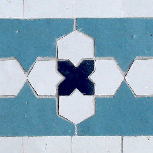 Moroccan Zellige Friso Border Mosaic Snow + Teal + Royal Blue by Tiles of Ezra