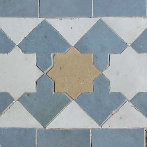 Moroccan Zellige Franja Border Mosaic Snow + Blue Grass + Clay by Tiles of Ezra